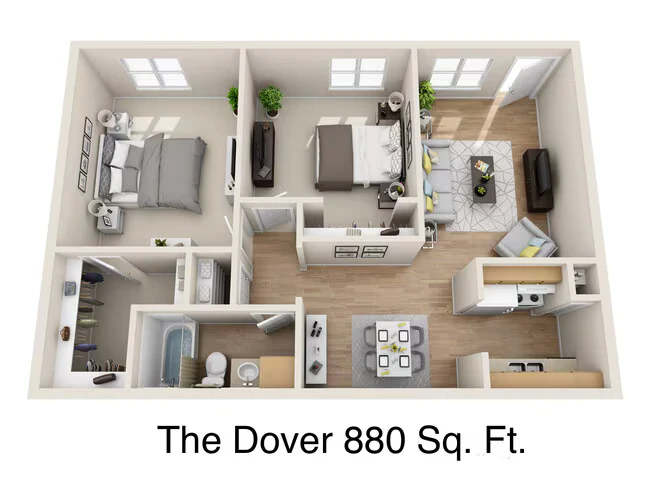 2 Bedroom, 1 Bath 2 floor plan